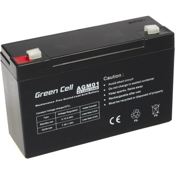 Green Cell AGM Battery 6V 12Ah 12.000 mAh Sealed Lead Acid (VRLA) - (AGM01)