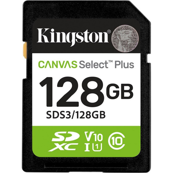 Kingston Technology 128GB SDXC Canvas Select Plus Gen3 150MB/s C10 UHS-I U1 V10 - (SDS3/128GB)