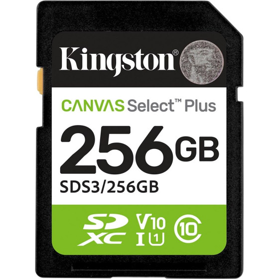 Kingston Technology 256GB SDXC Canvas Select Plus Gen3 150MB/s C10 UHS-I U1 V10 - (SDS3/256GB)