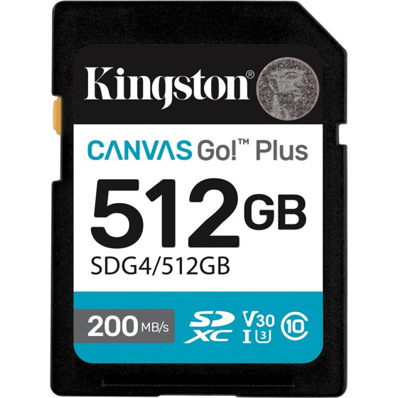 Kingston Technology Canvas Go! Plus 512GB SDXC Canvas Go Plus Gen4 200MB/s C10 UHS-I U3 V30 - (SDG4/512GB)