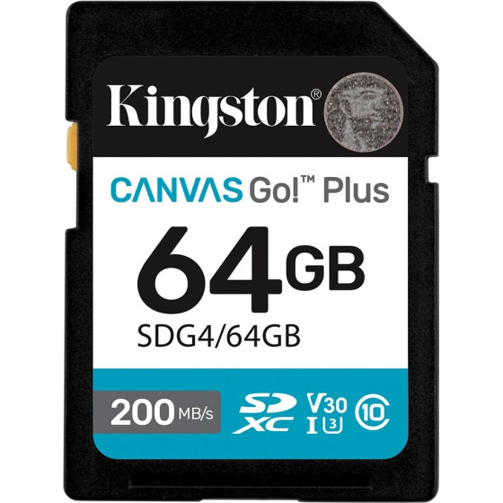 Kingston Technology Canvas Go! Plus 64GB SDXC Canvas Go Plus Gen4 200MB/s C10 UHS-I U3 V30 - (SDG4/64GB)