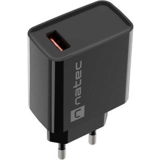NATEC MAINS CHARGER RIBERA USB-A 18W BLACK - (NUC-2058)