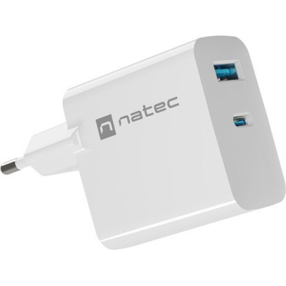 NATEC RIBERA GAN CHARGER 1x USB-A + 1x USB-C 65W WHITE - (NUC-2144)