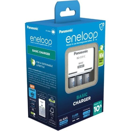 Panasonic Battery charger Eneloop Basic BQ-CC51 + 4x AAA 800 mAh - (K-KJ51MCD04E)