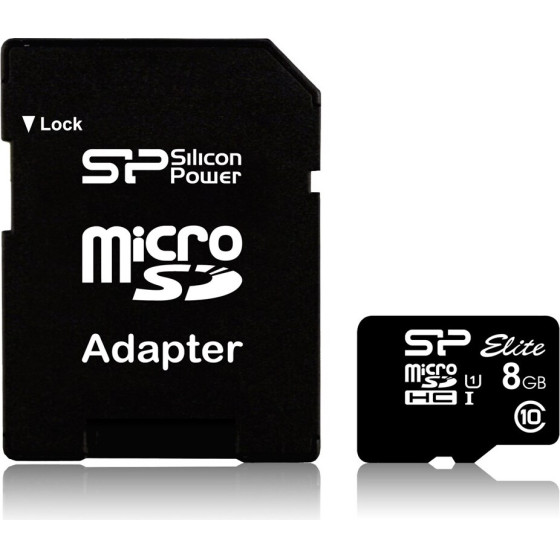Silicon Power Elite 8GB microSDHC UHS-I memory card Class 10 - (SP008GBSTHBU1V10SP)