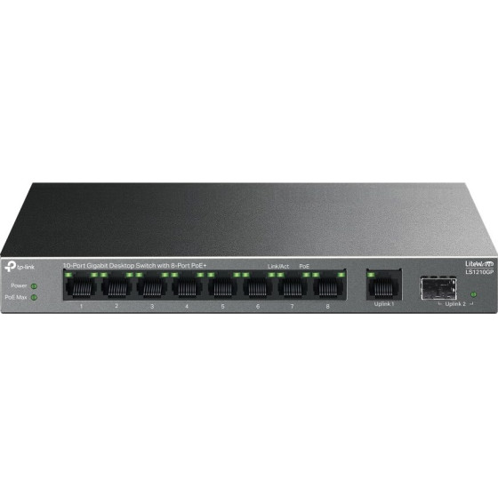 TP-LINK LiteWave 10-Port Gigabit Desktop Switch with 8-Port PoE+ - (LS1210GP)