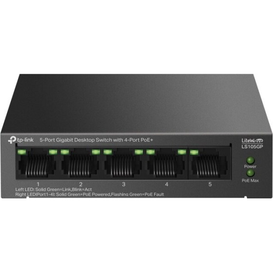 TP-LINK LiteWave 5-Port Gigabit Desktop Switch with 4-Port PoE+ - (LS105GP)
