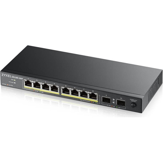 ZyXEL GS1100-10HP v2 Unmanaged Gigabit Ethernet (10/100/1000) Power over Ethernet (PoE) Black - (GS1100-10HP-EU0102F)