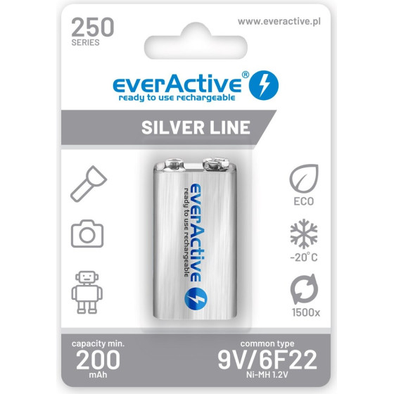 EVERACTIVE Rechargeable Batteries Ni-Mh 6F22 9V 250 Mah Silver Line - (EVHRL22-250)