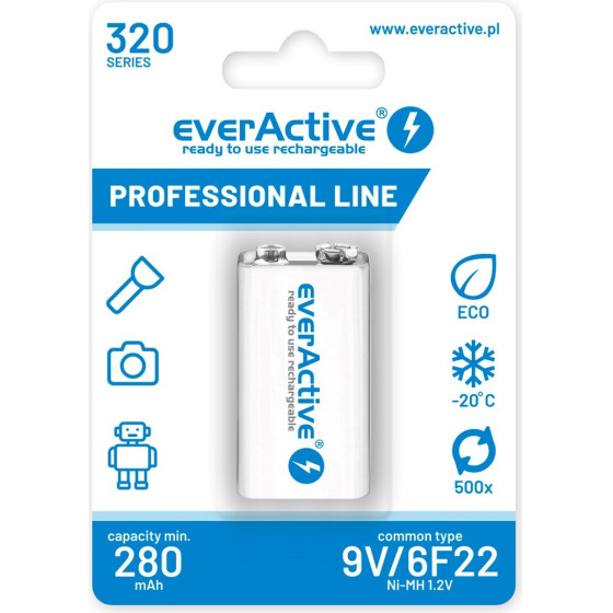 EVERACTIVE Rechargeable Batteries Ni-Mh 6F22 9V 320 Mah Professional Line - (EVHRL22-320)