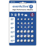 EVERACTIVE Mini Alkaline Battery Set 10 x G3 / LR41, 5 x G4 / LR626, 5 x G10 / LR1130, 10 x G13 / LR1154 - (AGMIX30BL)