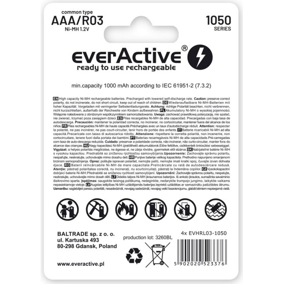 EVERACTIVE Rechargeable Batteries Ni-Mh R03 Aaa 550 Mah Infinity Line - (EVHRL03-550)