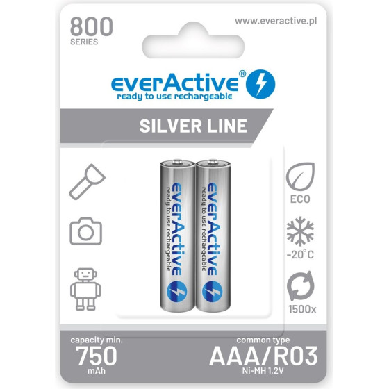 EVERACTIVE Rechargeable Batteries Ni-Mh R03 Aaa 800 Mah Silver Line - 2 Pieces - (EVHRL03-800)