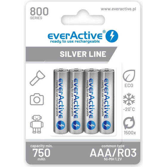 EVERACTIVE Rechargeable Batteries Ni-Mh R03 Aaa 800 Mah Silver Line - (EVHRL03-800)