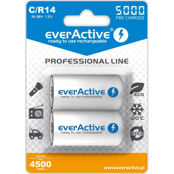 EVERACTIVE Rechargeable Batteries Ni-Mh R14 C 5000 Mah Professional Line - (EVHRL14-5000)