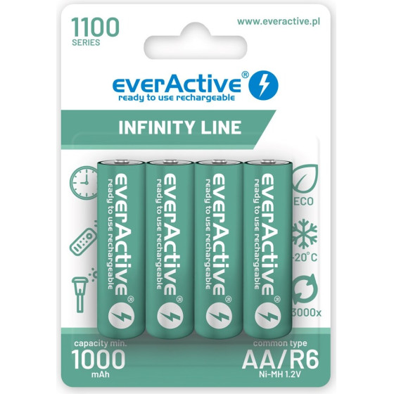 EVERACTIVE Rechargeable Batteries Ni-Mh R6 Aa 1100 Mah Infinity Line - 4 Pieces - (EVHRL6-1100)
