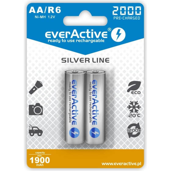EVERACTIVE Rechargeable Batteries Ni-Mh R6 Aa 2000 Mah Silver Line - 2 Pieces - (EVHRL6-2000)