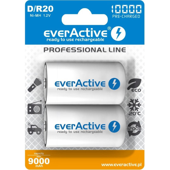 EVERACTIVE Rechargeable Batteries R20/D Ni-Mh 10000 Mah Ready To Use - (EVHRL20-10000)