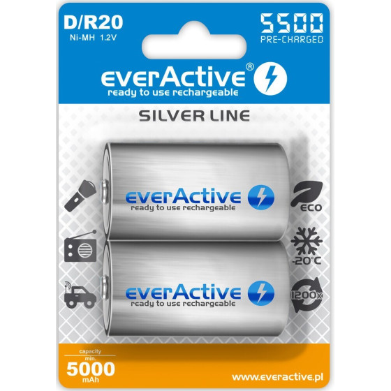 EVERACTIVE Rechargeable Batteries R20/D Ni-Mh 5500 Mah Ready To Use - (EVHRL20-5500)
