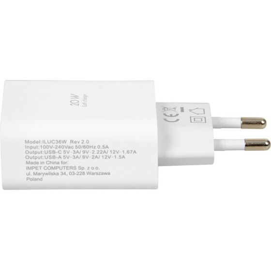 IBOX Wall Charger C-36 Gan PD20W, White - (ILUC36W)