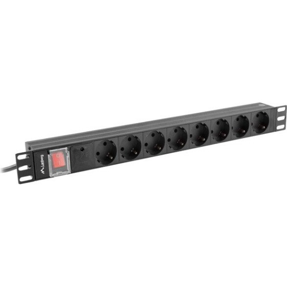 Lanberg Power Strip Pdu Rack 19'' (1U, 16A, 8X Shuko, 2m) - (PDU-08F-0200-BK)
