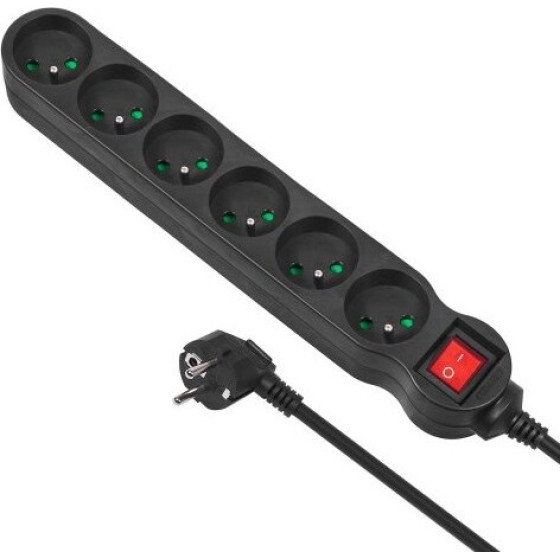 Maclean Power Extension 1.5 m 6 Ac outlet(s) Indoor Black - (MCE225)