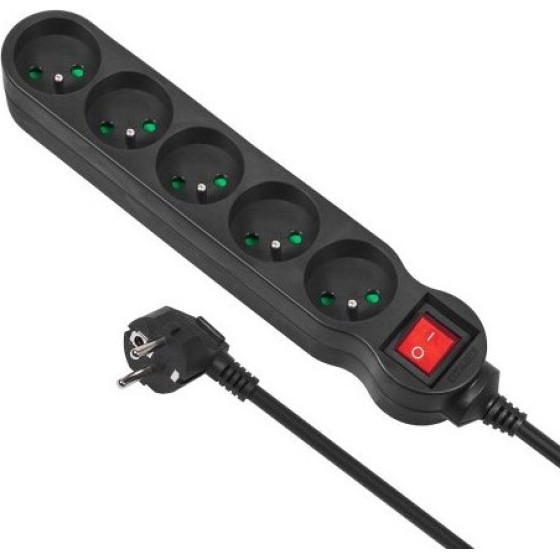 Maclean Power Extension 5 m 5 Ac outlet(s) Indoor Black - (MCE185)