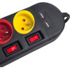 Maclean Power strip, 4-Socket Extension Cable + 2xUSB, With switches, 250VAC/10A, 2.1A 5V, 1.5m, black, MCE229 B - (MCE229B)