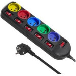 Maclean Power Extension 1.5 m 5 Ac outlet(s) Indoor Black, Multicolour - (MCE204M)
