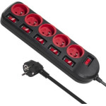 Maclean Power Extension 1.5 m 5 Ac outlet(s) Indoor Black, Red - (MCE204)