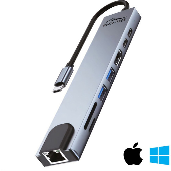 Media Tech MEDIA-Tech Usb Hub 8 In 1 Giga Lan Hub - (MT5046)