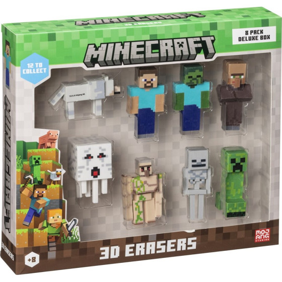 P.M.I. Kids World Minecraft 3D Erasers - 8 Pack Deluxe Box VER.A - (MC4070A)