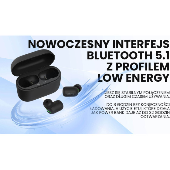 SAVIO IPX5 headphones/Headset Wireless In-Ear Music Bluetooth Black - (TWS-09)