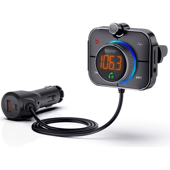 SAVIO Transmiter Fm z Bluetooth i Ladowarka Pd 87.6 - 107.9 Mhz Bluetooth/Usb Black - (TR-14)