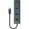 SAVIO USB-C - 3 x USB-A Hub With RJ-45 Gigabit Ethernet adapter, 5000 Mbit/s, Grey - (AK-57)