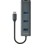 SAVIO USB-C - 3 x USB-A Hub With RJ-45 Gigabit Ethernet adapter, 5000 Mbit/s, Grey - (AK-57)