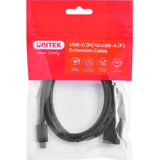 UNITEK Cable Adapter USB-C (M) - USB-A (F) 10GBps 60 W - (C476BK-1M)
