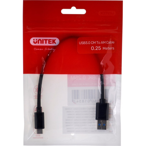 UNITEK Cable USB-C - USB-A 3.1,M/M,0.25M, - (Y-C490BK)