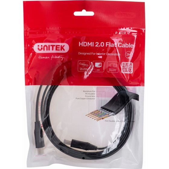 UNITEK Hdmi Cable 2.0 4K60HZ,FLAT,2M,C11063BK-2M - (C11063BK-2M)