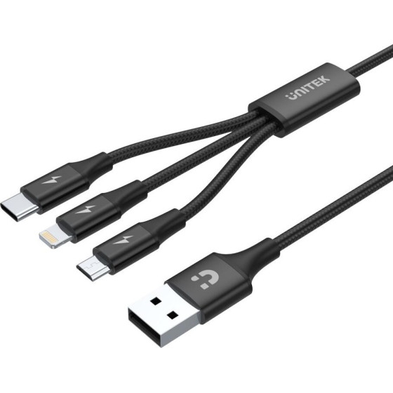 UNITEK Usb Cable 1.2 m Usb 2.0 Usb C Micro-Usb B/Lightning Black - (C14049BK)
