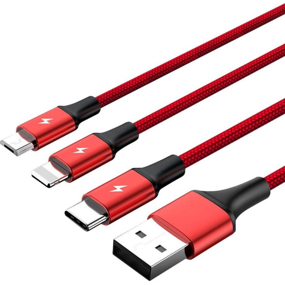 UNITEK Usb Cable 1.2 m Usb A Usb C/Micro-Usb B/Lightning Red - (C4049RD)