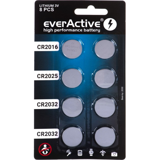 everActive 8 lithium battery set 4 x CR2032, 2 x CR2025, 2 x CR2016 - (CRMIX8BL)