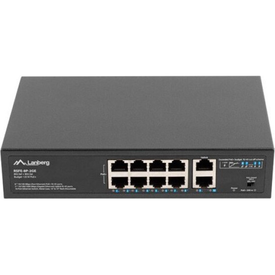 Lanberg Switch PoE+ Rack 10''/19'' - (RSFE-8P-2GE-120)
