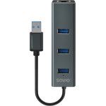 SAVIO AK-57 USB-A - 3 x USB-A HUB with RJ-45 Gigabit Ethernet adapter 5000 Mbit/s grey USB 3.2 Gen 1 (3.1 Gen 1) Micro-B 5000 Mbit/s Black - (AK-58)