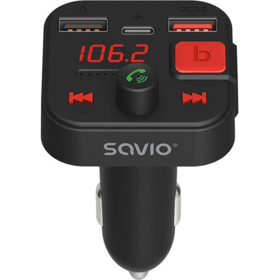 SAVIO FM transmitter, Bluetooth 5.3, QC 3.0 charger, LED display, Bass Boost, black - (TR-15)