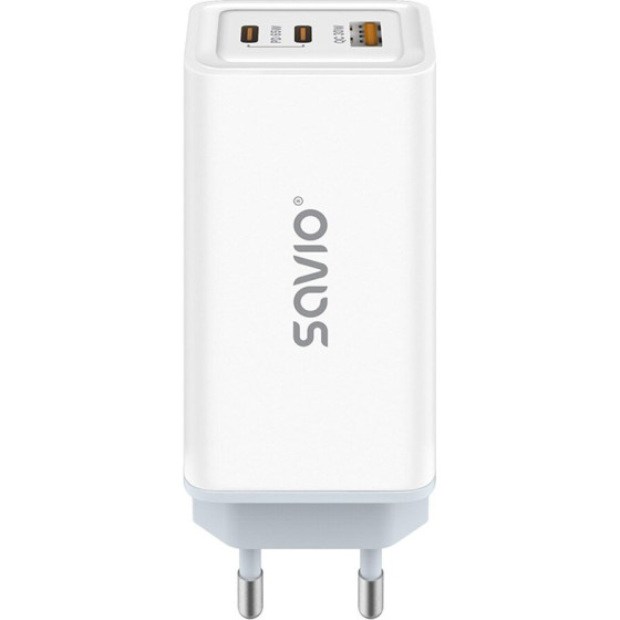 SAVIO GaN 65W mains charger, USB, QC4.0+, PD 3.0, White - (LA-07)