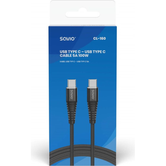 SAVIO USB cable 2 m USB 2.0 USB C - USB C Black - (CL-160)
