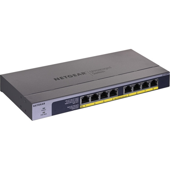 NETGEAR GS108PP Unmanaged Gigabit Ethernet (10/100/1000) Power Over Ethernet (PoE) Black - (GS108PP-100EUS)