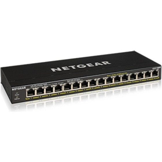 NETGEAR GS316PP Unmanaged Gigabit Ethernet (10/100/1000) Power Over Ethernet (PoE) Black - (GS316PP-100EUS)