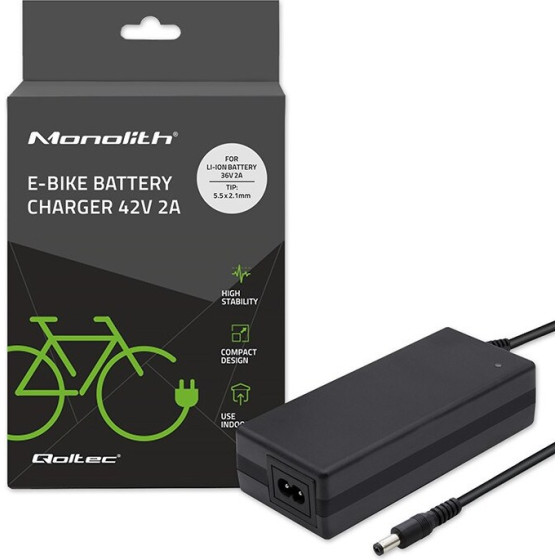 QOLTEC Charger For e-Bike Batteries 36V | 42V | 2A | 5.5*2.1 - (50760)